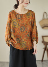 Load image into Gallery viewer, lus Size Orange Oversized Print Cotton Shirt Tops Lantern Sleeve