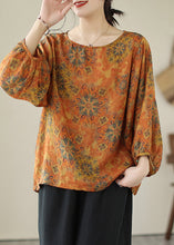 Load image into Gallery viewer, lus Size Orange Oversized Print Cotton Shirt Tops Lantern Sleeve