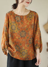 Load image into Gallery viewer, lus Size Orange Oversized Print Cotton Shirt Tops Lantern Sleeve