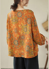 Load image into Gallery viewer, lus Size Orange Oversized Print Cotton Shirt Tops Lantern Sleeve