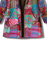 Load image into Gallery viewer, odern Red Hooded Print Zippered Patchwork Warm Fleece Coats Fall