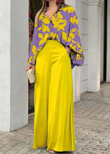 Load image into Gallery viewer, tyle Yellow Peter Pan Collar Print Cotton Shirts And Wide Leg Pants Two Piece Set Fall