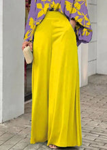 Load image into Gallery viewer, tyle Yellow Peter Pan Collar Print Cotton Shirts And Wide Leg Pants Two Piece Set Fall