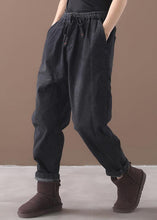 Load image into Gallery viewer, winter new denim black loose pants drawstring thick women trousers