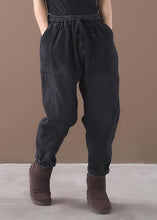 Load image into Gallery viewer, winter new denim black loose pants drawstring thick women trousers