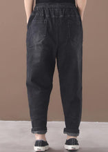 Load image into Gallery viewer, winter new denim black loose pants drawstring thick women trousers