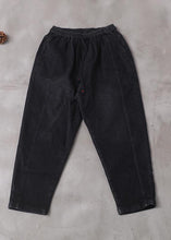 Load image into Gallery viewer, winter new denim black loose pants drawstring thick women trousers